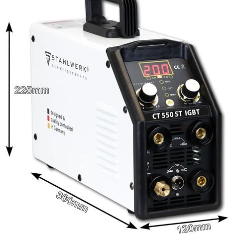STAHLWERK CT550 ST- équipement Complet - Soudeuse Compacte TIG / MMA Avec Coupeur Plasma Jusqu'à 12 Mm, 200 Ampères TIG/MMA + 50 Ampères CUT, 7 Ans De Garantie 3 STAHLWERK CT550 ST- équipement Complet - Soudeuse Compacte TIG / MMA Avec Coupeur Plasma Jusqu'à 12 Mm, 200 Ampères TIG/MMA + 50 Ampères CUT, 7 Ans De Garantie – Image 3