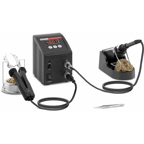 STAMOS Station De Soudage Dessoudage Numérique ESD SMD Fer À Souder Support Éponge 80W - Argent 1 STAMOS Station De Soudage Dessoudage Numérique ESD SMD Fer À Souder Support Éponge 80W - Argent