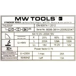 Poste à Souder Inverter TIG DC Pulse 200 A + Accessoires MW-Tools TIG205P 9 Poste à Souder Inverter TIG DC Pulse 200 A + Accessoires MW-Tools TIG205P -Soudure à l'arc Soldes 27574281 5