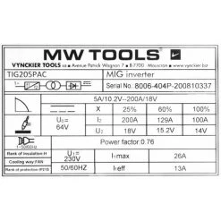 Poste à Souder TIG AC/DC Pulse 200 A + Accessoires MW-Tools TIG205PAC 9 Poste à Souder TIG AC/DC Pulse 200 A + Accessoires MW-Tools TIG205PAC -Soudure à l'arc Soldes 27574282 5
