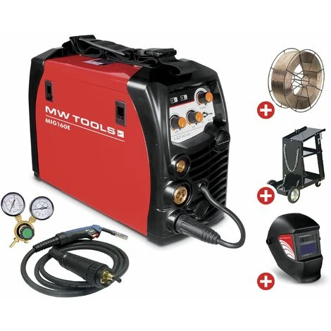 Pack POSTE À SOUDER ONDULEUR MIG-MAG-FLUX 160A - MANOMÈTRE INCLUS + Casque + Chariot + Bobine De Fil MW-Tools PACKMIG160E 1 Pack POSTE À SOUDER ONDULEUR MIG-MAG-FLUX 160A - MANOMÈTRE INCLUS + Casque + Chariot + Bobine De Fil MW-Tools PACKMIG160E