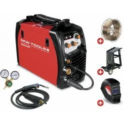Pack POSTE À SOUDER INVERTER MIG-MAG-FLUX 200A - MANOMÈTRE INCLUS + Casque + Chariot + Bobine De Fil MW-Tools PACKMIG200E
