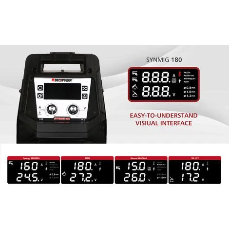Decapower 180A Synergy Poste A Souder MIG MAG Flux MMA Lift DC Tig Gaz Et Sans Gaz Inverter Machine A Souder 4 En 1 3 Decapower 180A Synergy Poste A Souder MIG MAG Flux MMA Lift DC Tig Gaz Et Sans Gaz Inverter Machine A Souder 4 En 1 – Image 3