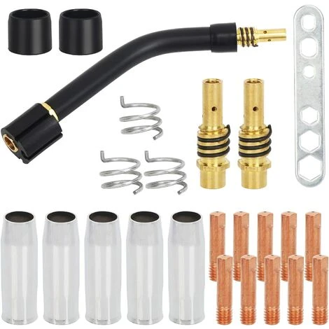 IRISFR Lilaris 24 Pcs Accessoires Soudage D'usure, 10 Tubes De Contact M6 0.8, 5 Buses, 2 Supports Tube Contact, 3 Ressorts Maintien, 2 Douilles Isolante, 1 Clé, 1 Col De Cygne Pour MIG MAG MB15 Soudeur 1 IRISFR Lilaris 24 Pcs Accessoires Soudage D'usure, 10 Tubes De Contact M6 0.8, 5 Buses, 2 Supports Tube Contact, 3 Ressorts Maintien, 2 Douilles Isolante, 1 Clé, 1 Col De Cygne Pour MIG MAG MB15 Soudeur