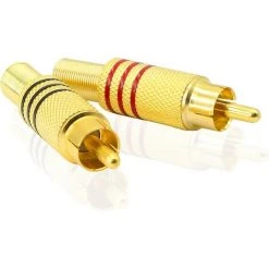 MACARON Fiche Audio RCA, AV Stéréo Mâle Or Plaqué Avec Ressort Coaxiale Audio Sans Soudure Adaptateur Pour Transfert Entre Les Interfaces De Matériel Audio (4-Pack)LO-Ron -Soudure à l'arc Soldes 60414049 4
