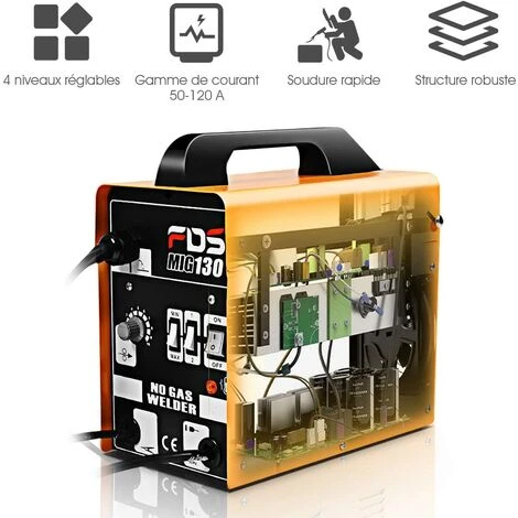 GOPLUS Poste à Souder, Soudage Electrique MIG 130 Tension 230V, Appareil De Soudage Professionnel, 30-120A Avec Masque Equipement De Soudage (Orange) 2 GOPLUS Poste à Souder, Soudage Electrique MIG 130 Tension 230V, Appareil De Soudage Professionnel, 30-120A Avec Masque Equipement De Soudage (Orange) – Image 2